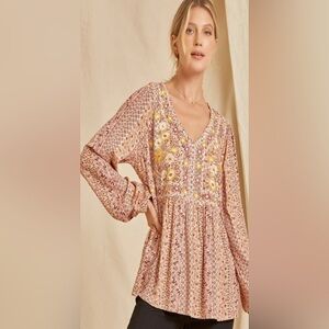 Savanna Jane Shimmery Floral Paisley Embroidered Blouse Size Large